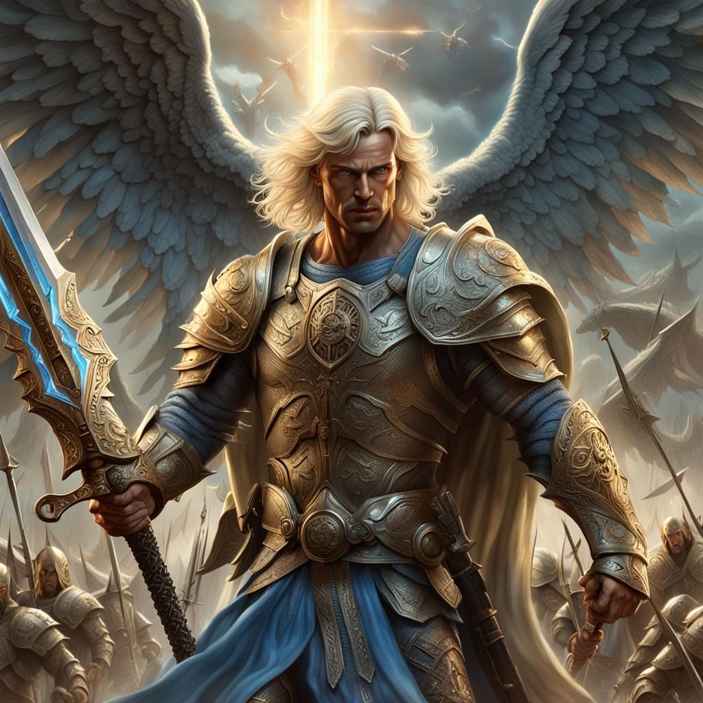 Michael the archangel leading legions of angelic warriors - AI ...