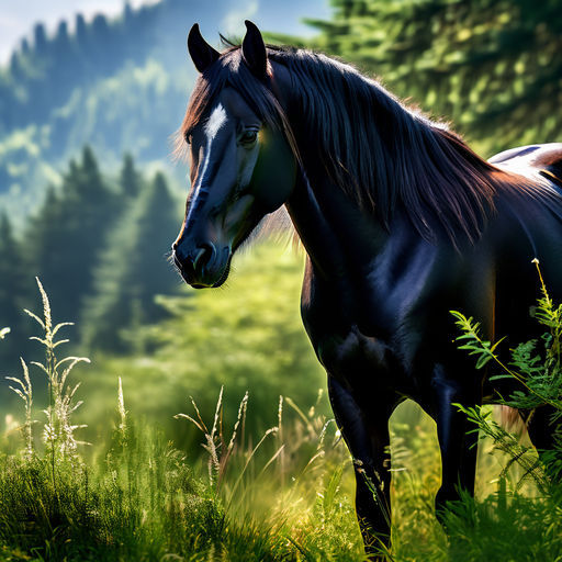 A Black Beauty Enjoys the Green Majestic Beauty That Surroun...