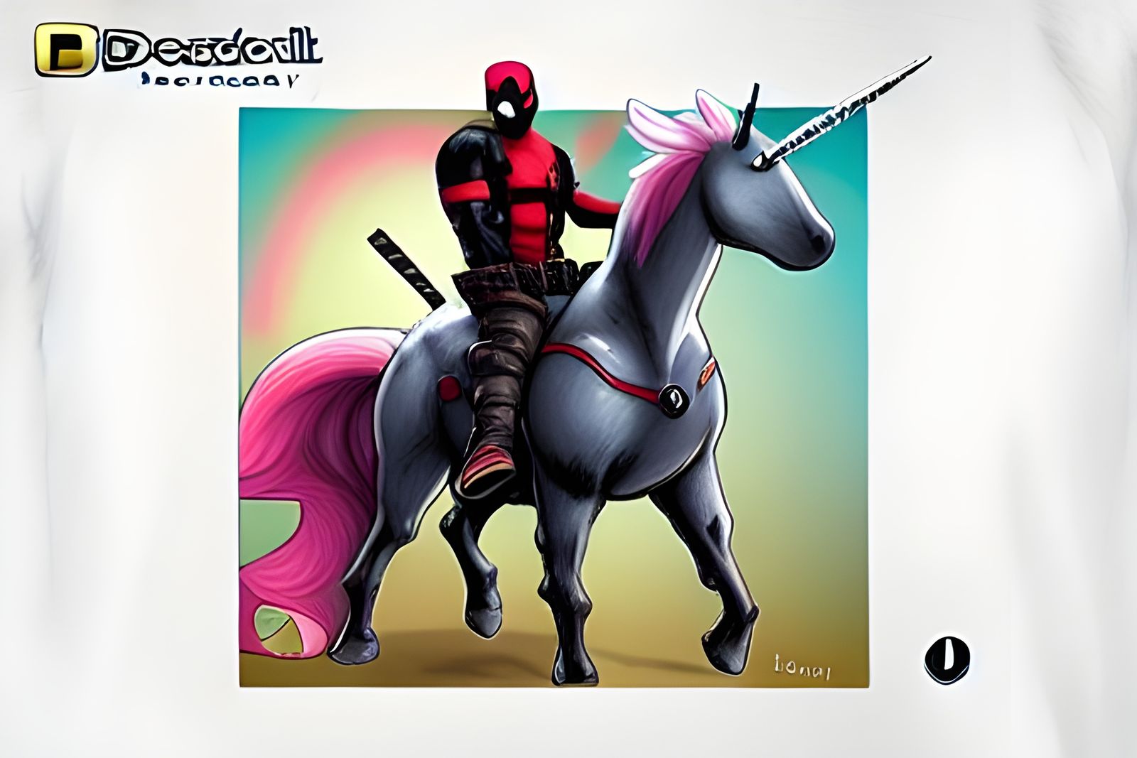 deadpool riding unicorn