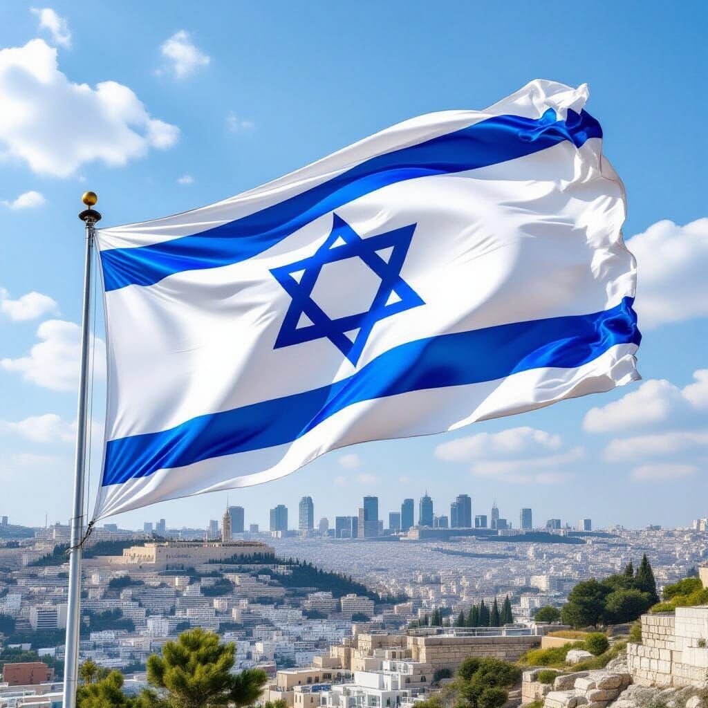 Majestic Israeli Flag Waving in the Wind