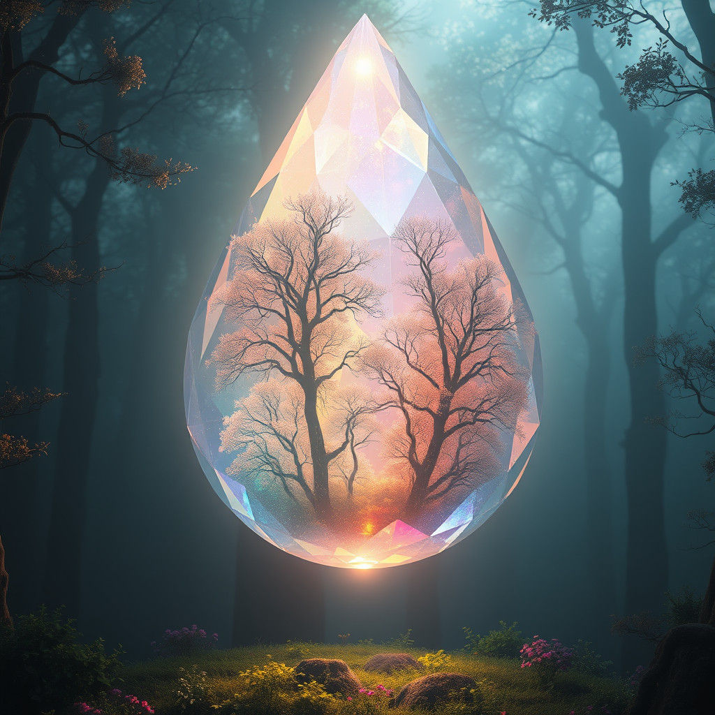 Iridescent Forest in Crystalline Teardrop, Fantasy Art