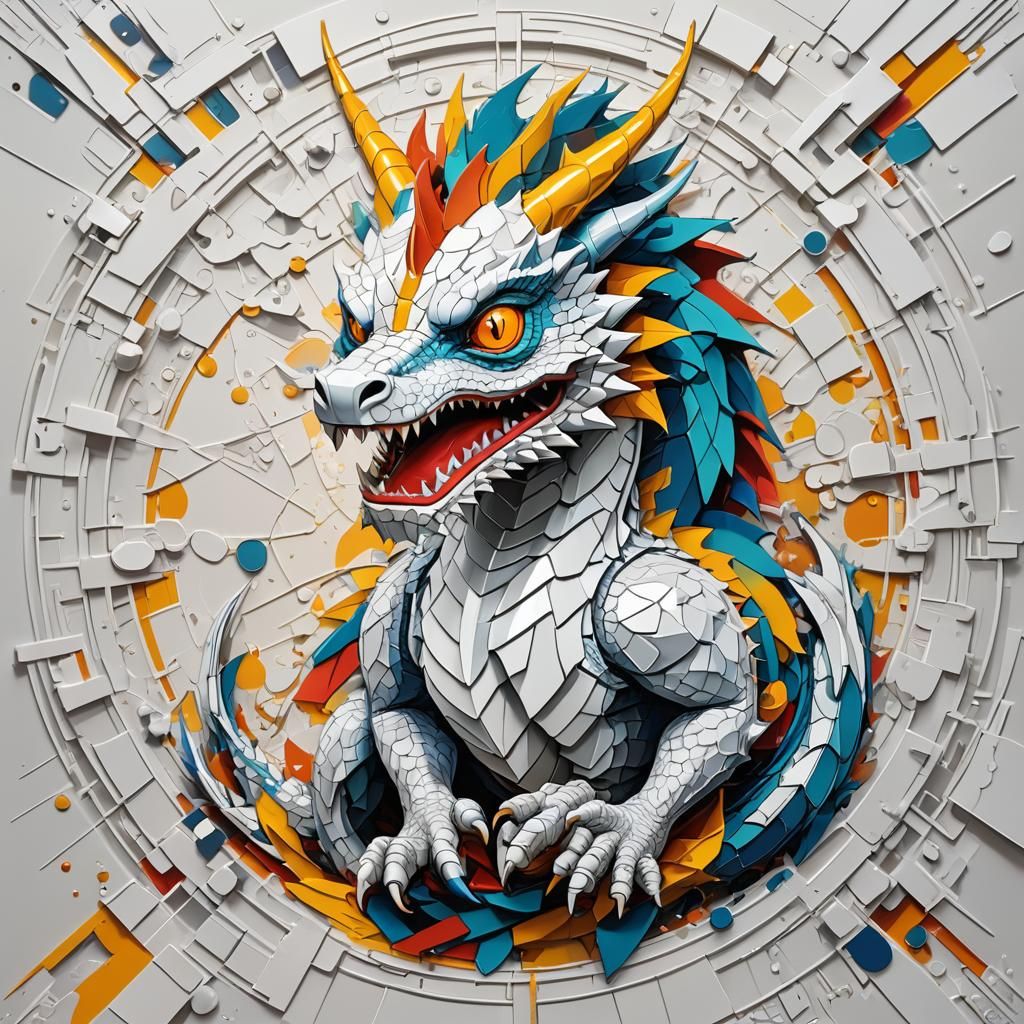 Acrylic, shining white, cartoon dragon 3D
