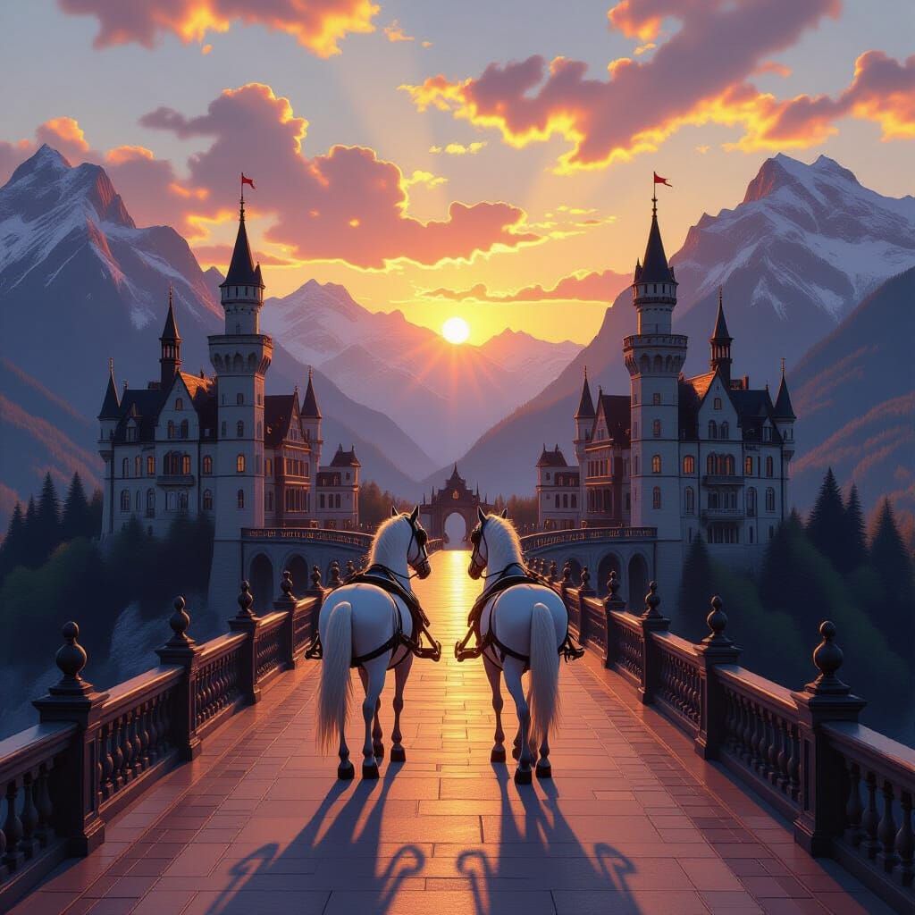 Golden Hour Sunset Over Majestic Castle Bridge