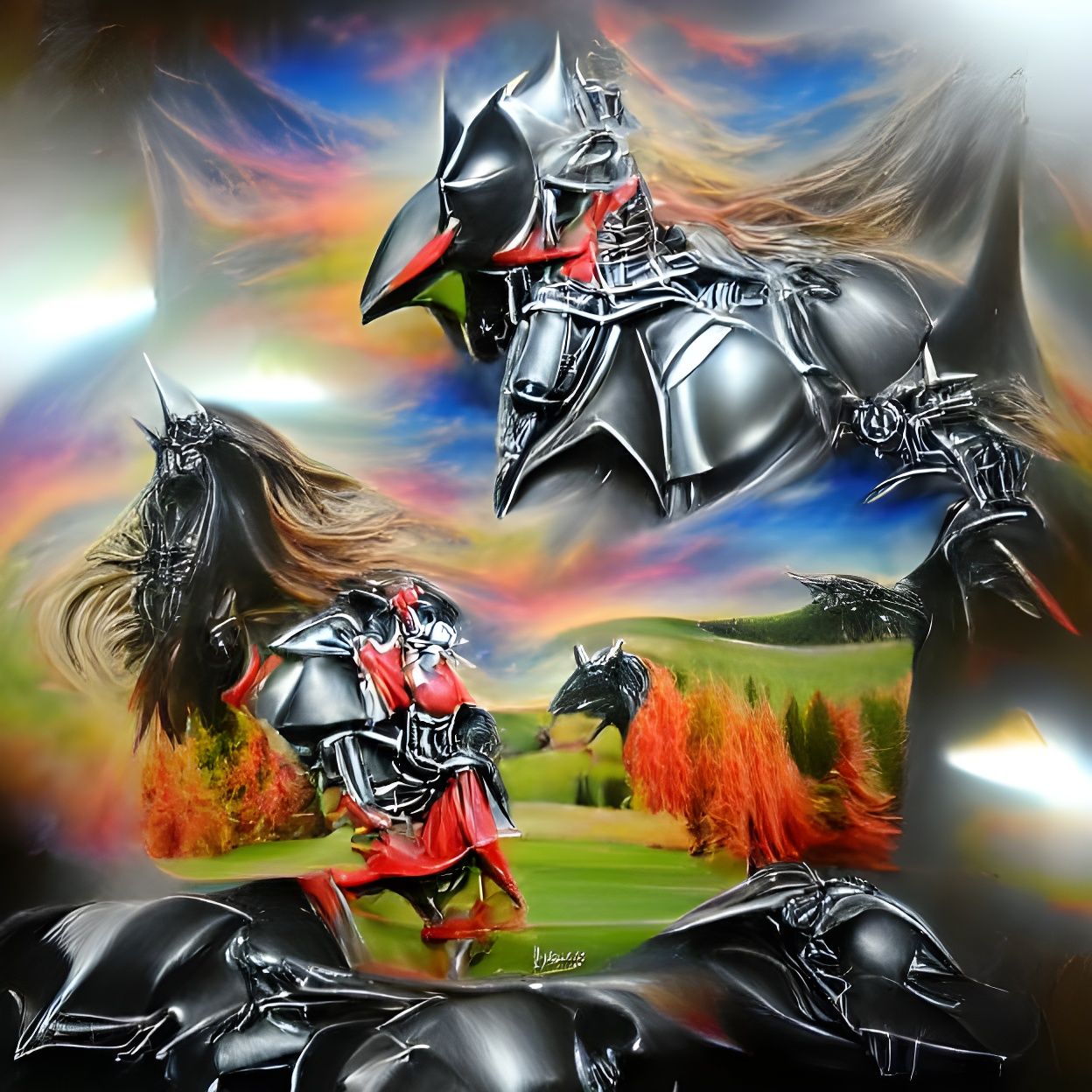 Black Knight with black stallion metal armor 8K 3D airbrush ...