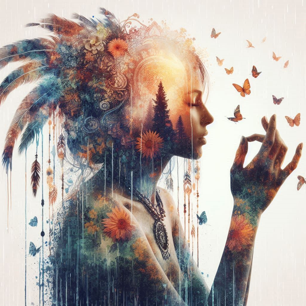 double exposure beautiful fantasy DALL-E 3 portrait landscap...
