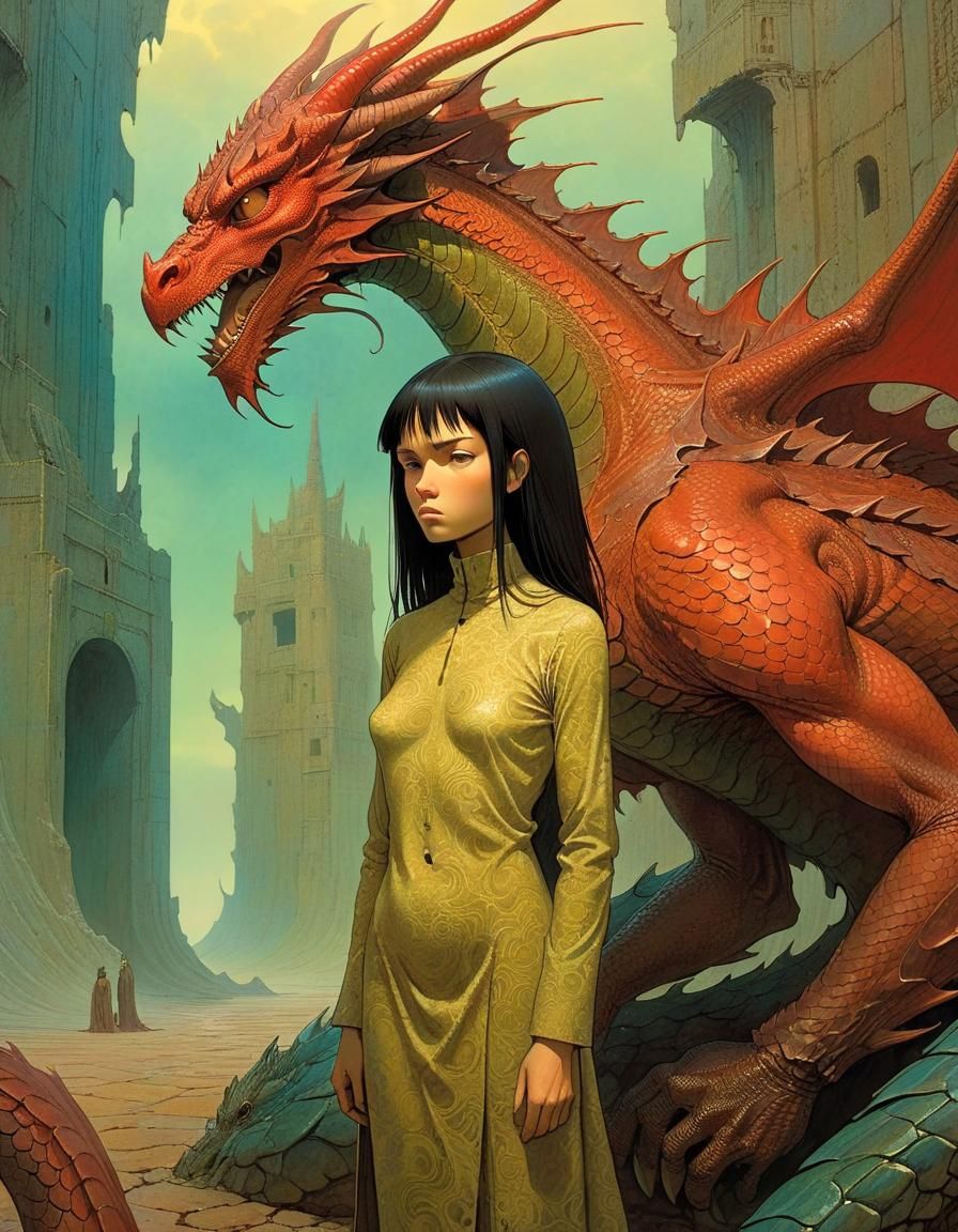 Eerie Dragon Portrait in Gritty Dystopian Comic Style