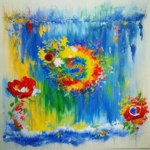 Surreal Saintly Mural with Flowers, Expressionist Oil Painti...