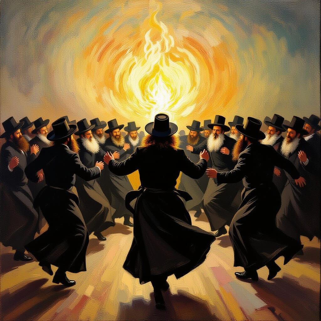 Hasidic Jews Dancing in Ecstatic Circle