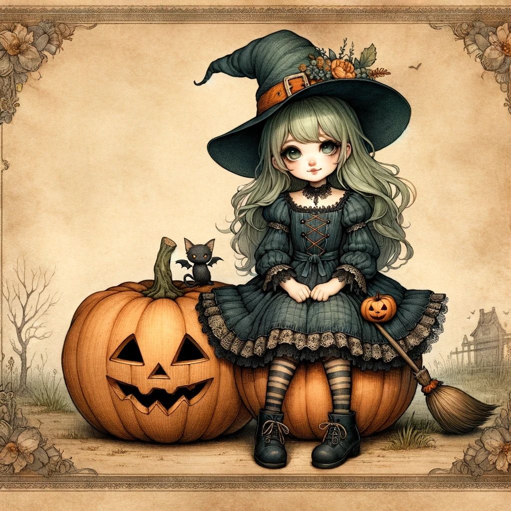Whimsical Young Witch Sitting on a Pumpkin | DALL-E 3 AI image prompt in my tutorials!