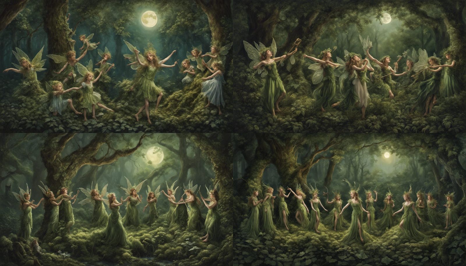 Tiny green-clad elves and fairies, just 12 inches high, male and female ...