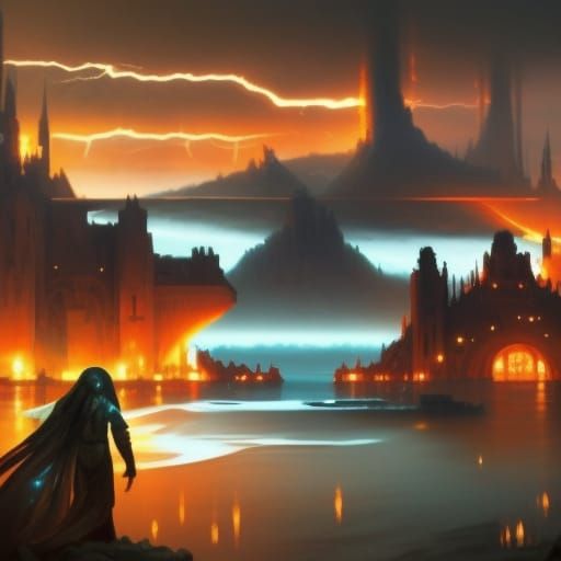 Dark Fantasy Landscape with Volumetric Lighting