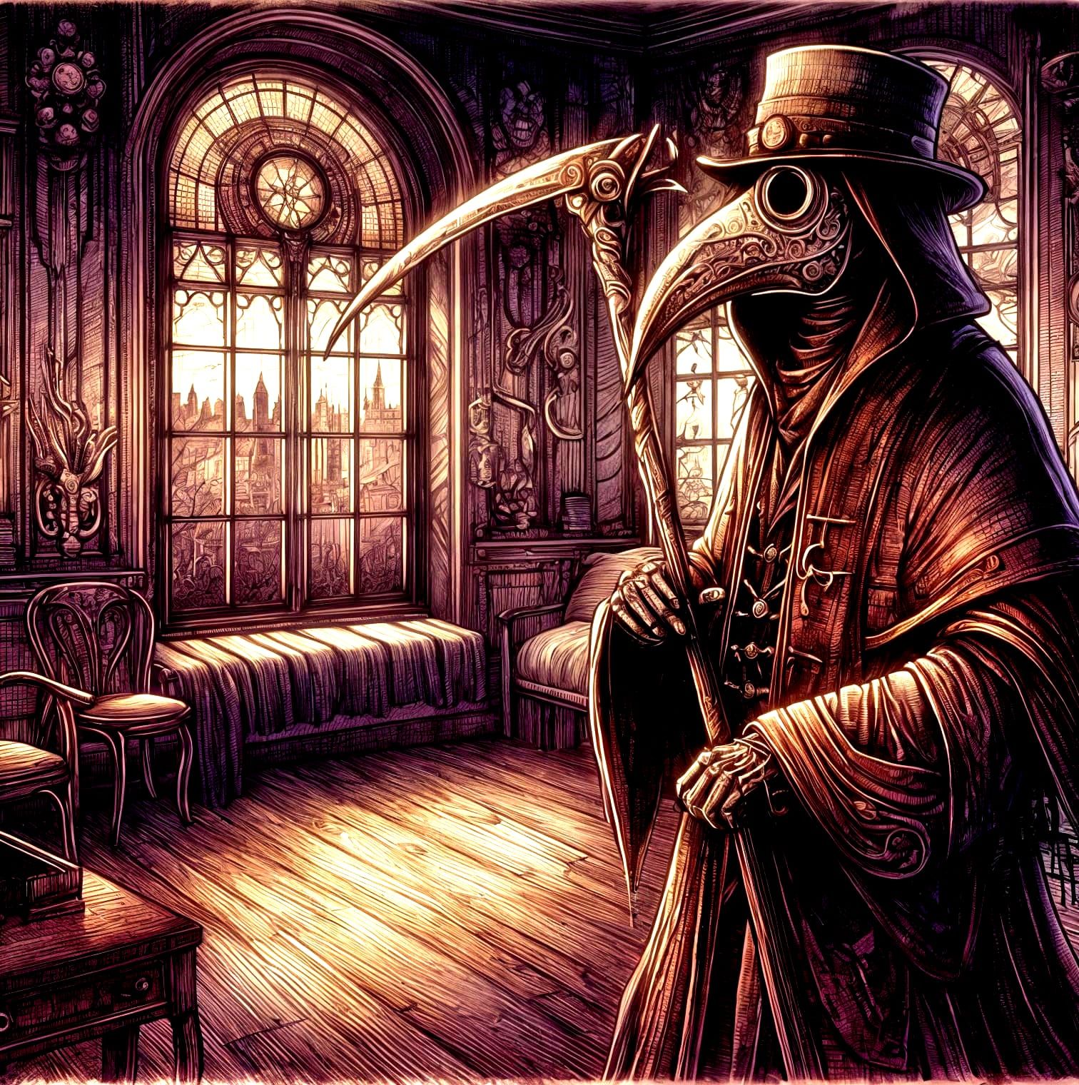 Plague Doctor in Ocher, Umber and Maroon