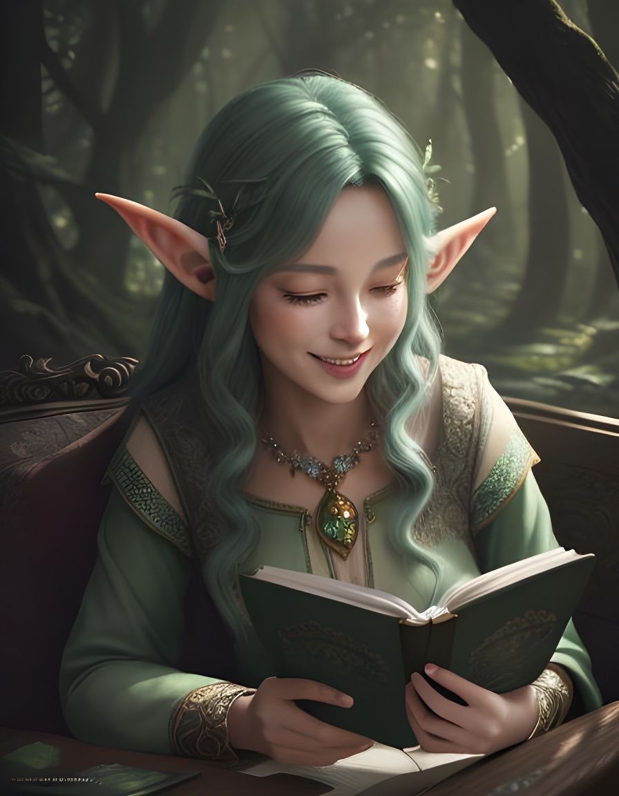 Forest elf relaxing with a book  by @Lucy