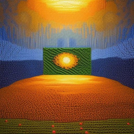 entire landscape crafted from yarn meticulous crochet imitat...