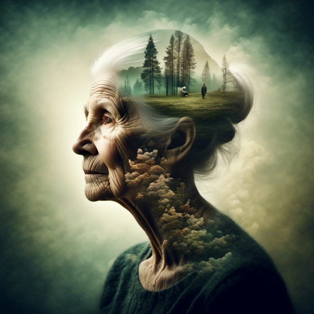 <lora:Memories:1.0> double exposure art, old man