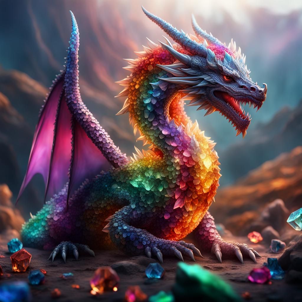 A whole dragon made of colorful crystals   by @Shrek warrior