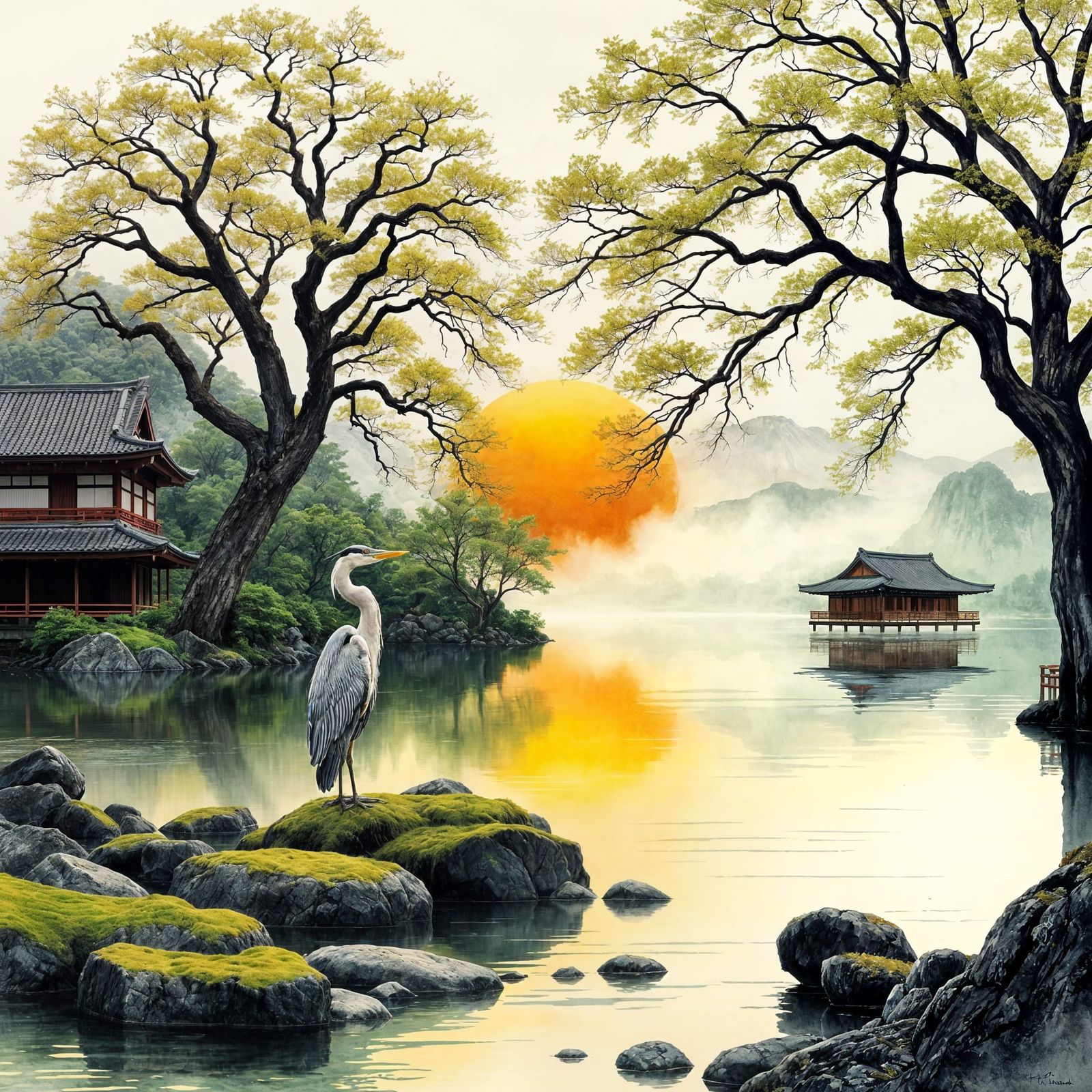 19th century Japan countryside in watercolor   by @Revenant_