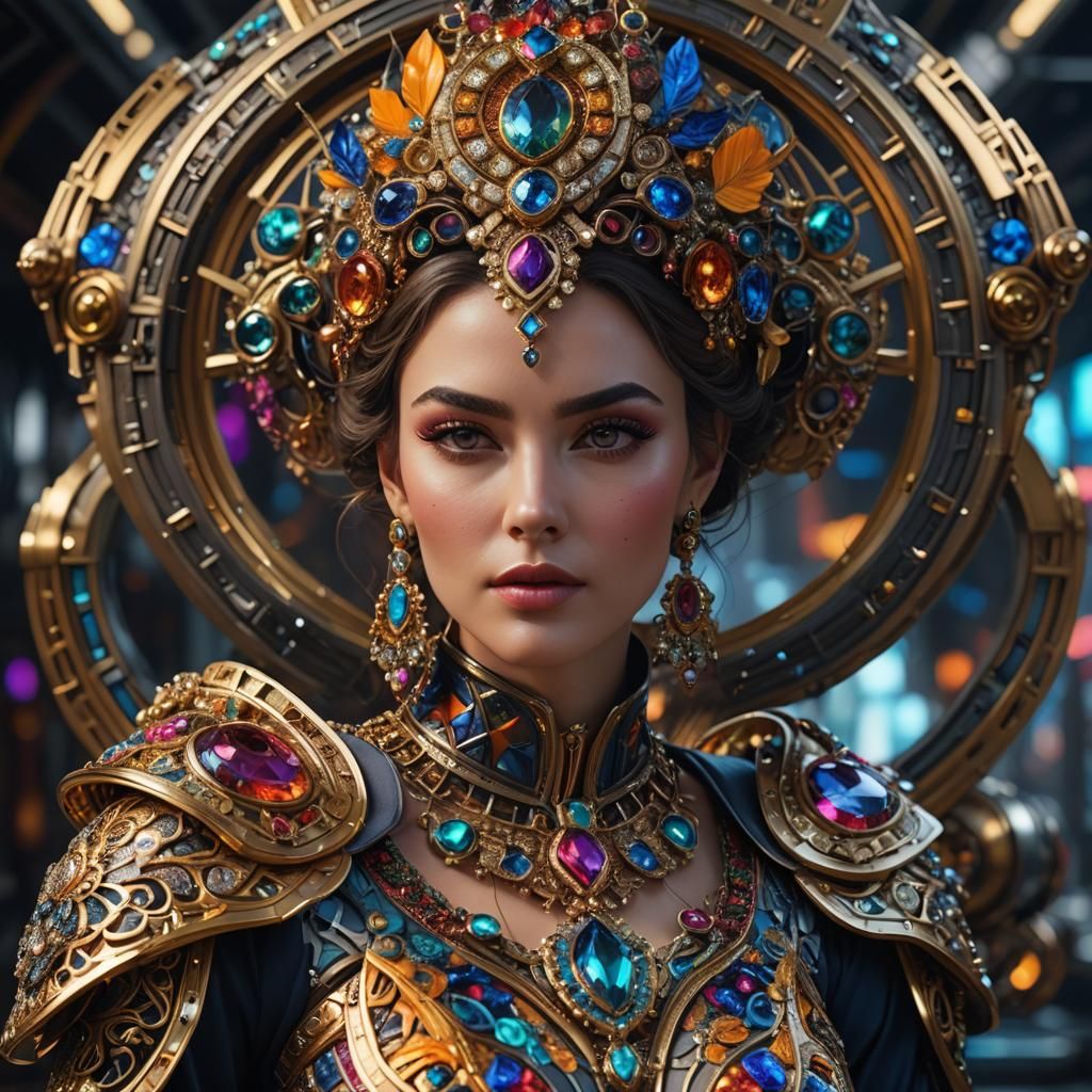 Hyperrealistic portrait of a beautiful woman wearing intrica...