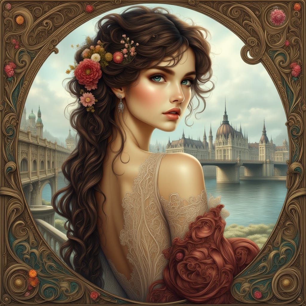 Edwardian Woman in Budapest, Art Nouveau Style