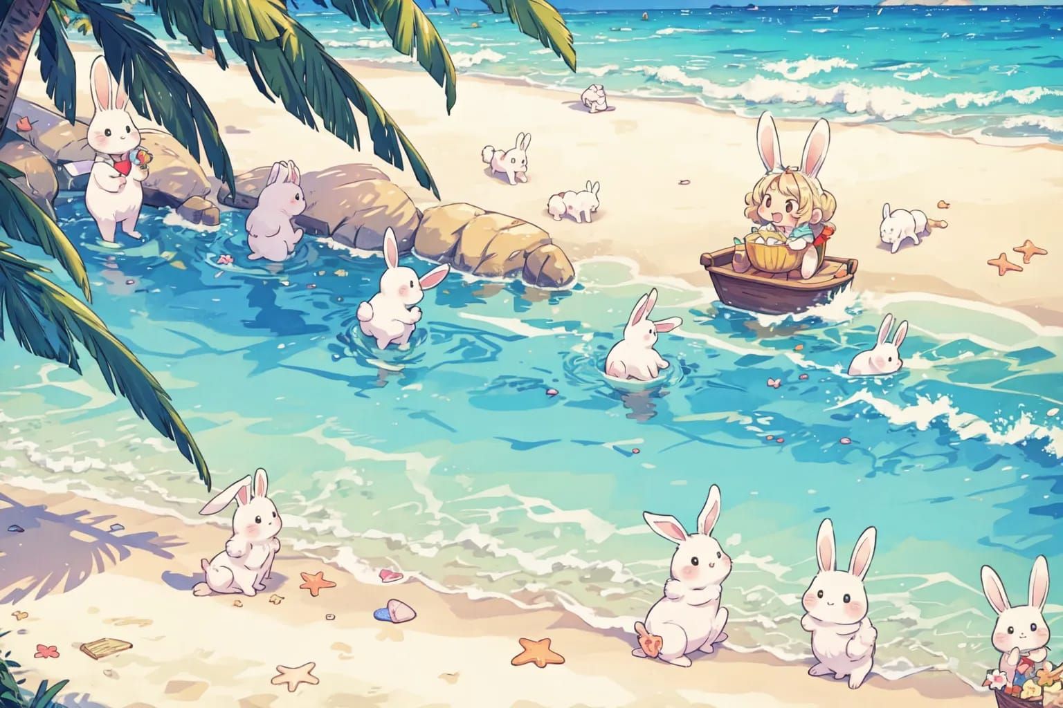 Cute rabbits on the beach
