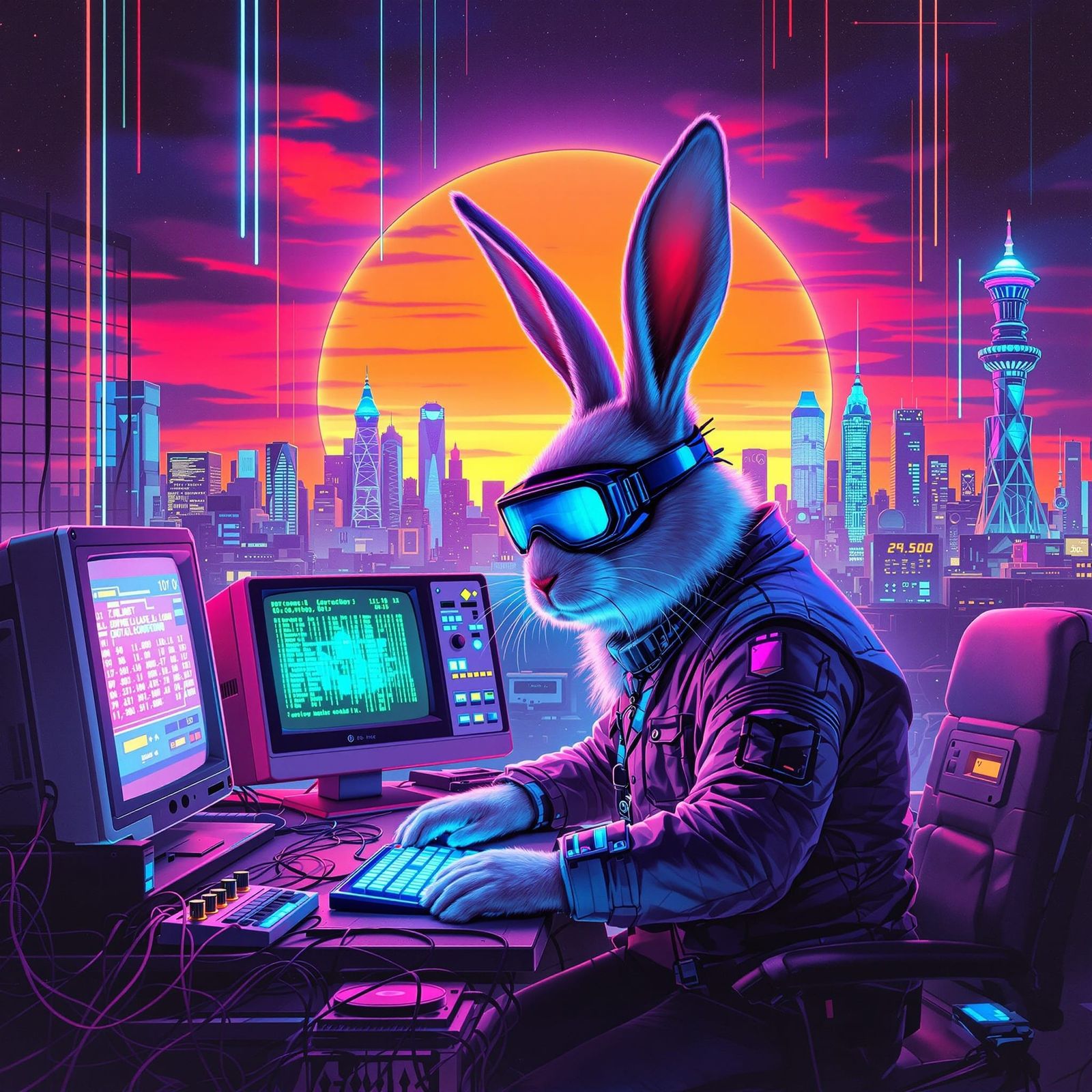 Synthwave Hacker Bunny  by @MagisterLudorum