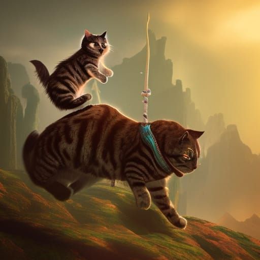 Cat riding a cat - AI Generated Artwork - NightCafe Creator