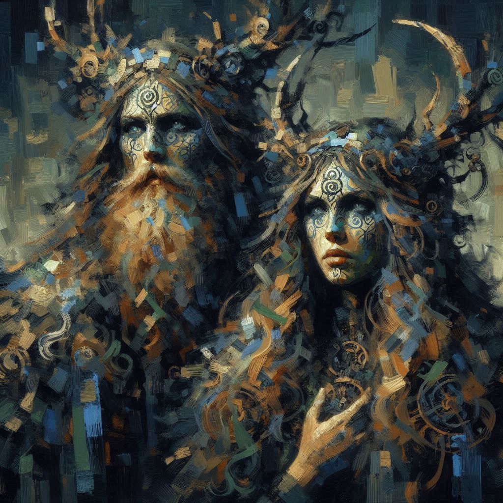 Pastose Acrylmalerei mit einem keltischen Paar #2