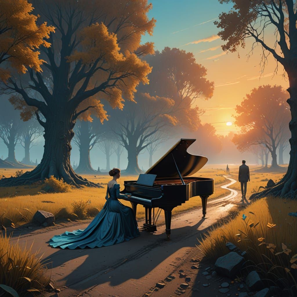 Ethereal Encounter in a Sunset Dreamscape