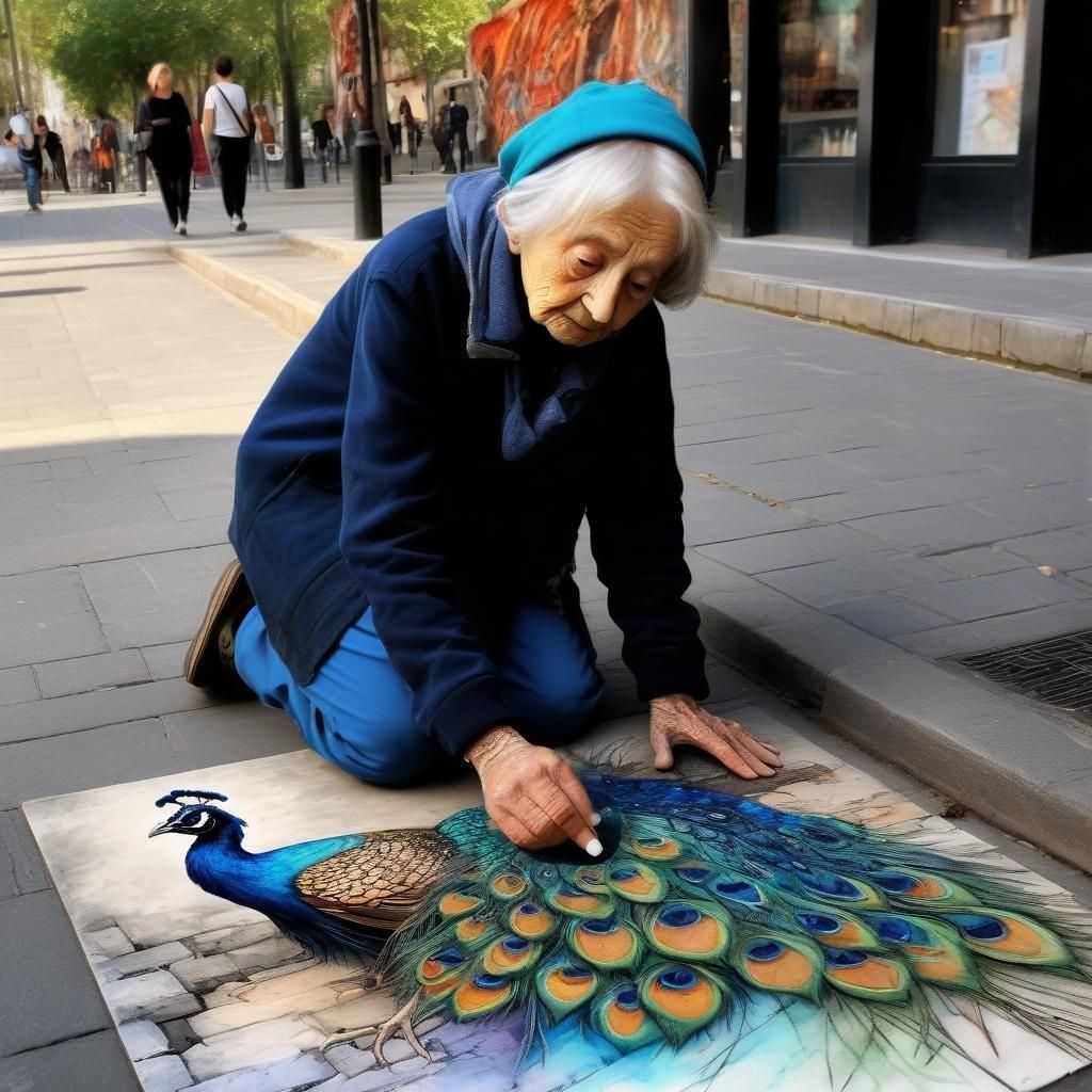 Chalk drawing of peacock   by @Superbear