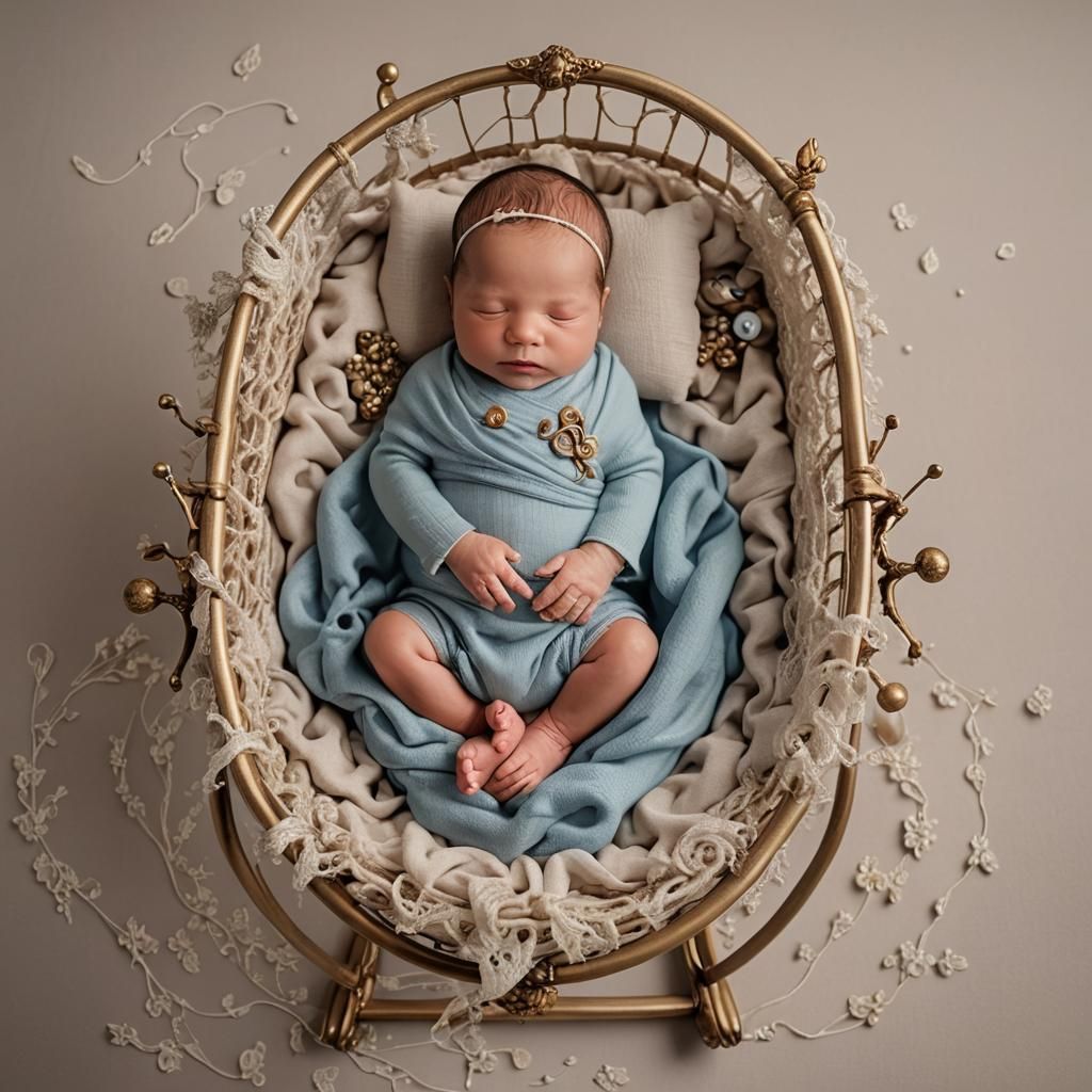 Newborn baby boy at luxury cradle