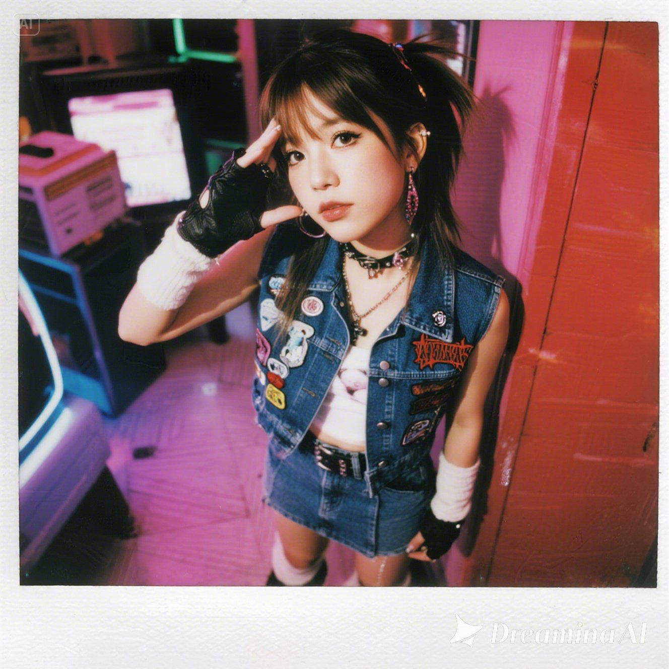 80's punk girl with cute-punk mix outfit