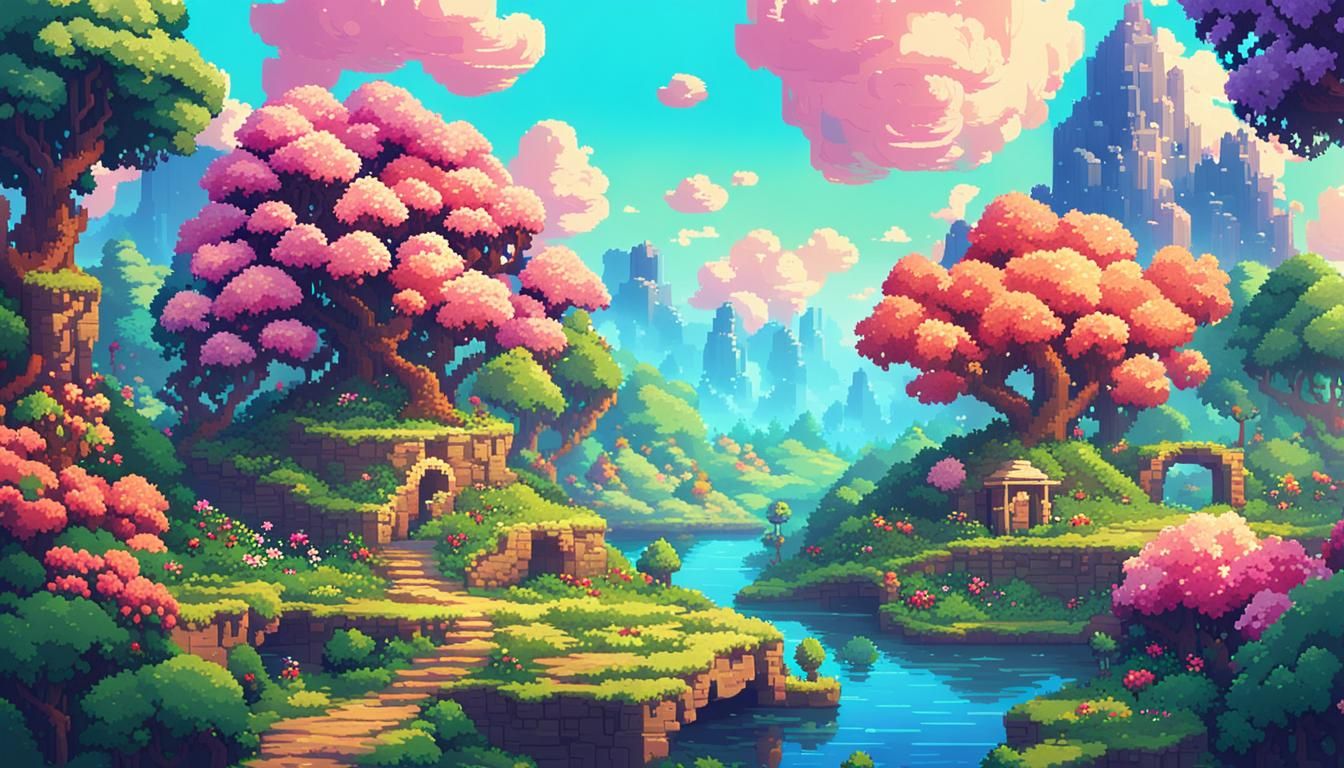 Pixel Spring Landscape v3 - AI Generated Artwork - NightCafe Creator