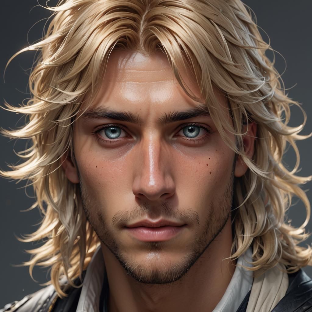 a 25 years old guy with blond hair and gray eyes