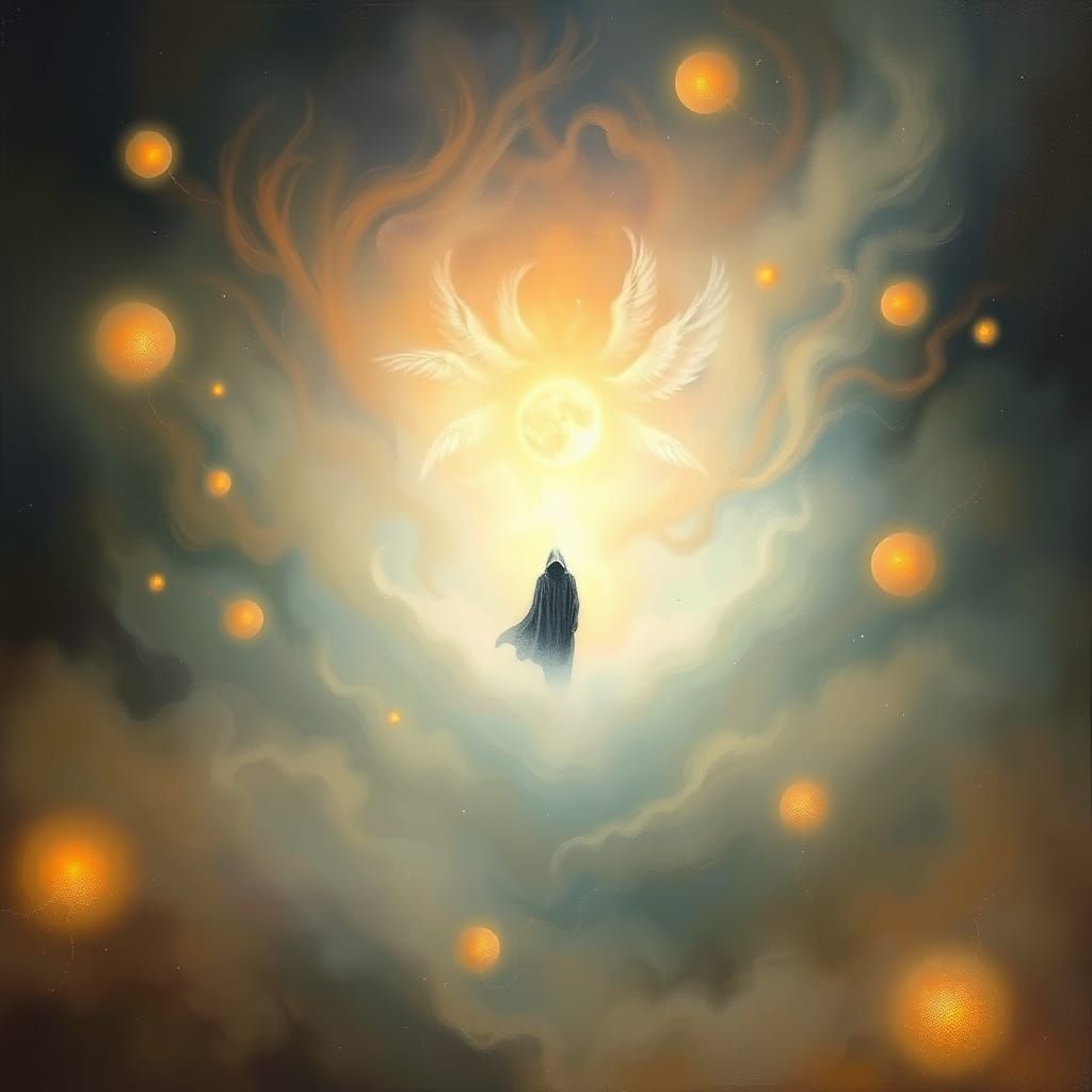 Ethereal Figure Emerges from Mystical Mist in Vibrant, Dream...