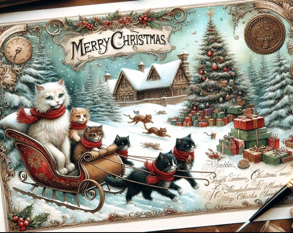 Merry Christmas Cats Postcard   by @Melanie Rhoades 