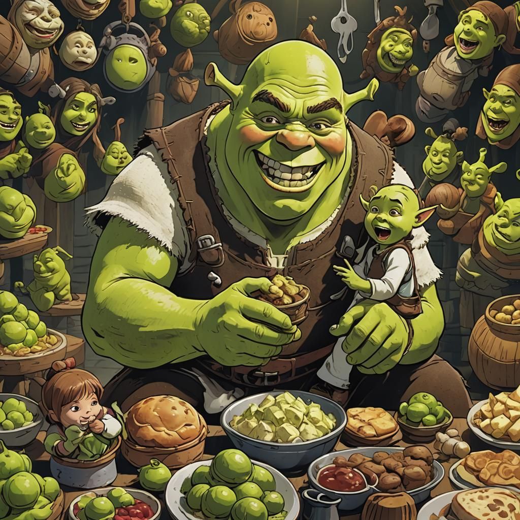 Shrek eating human kids