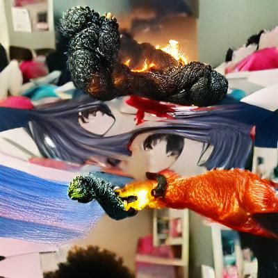 Godzilla kills an anime girl in a fiery inferno