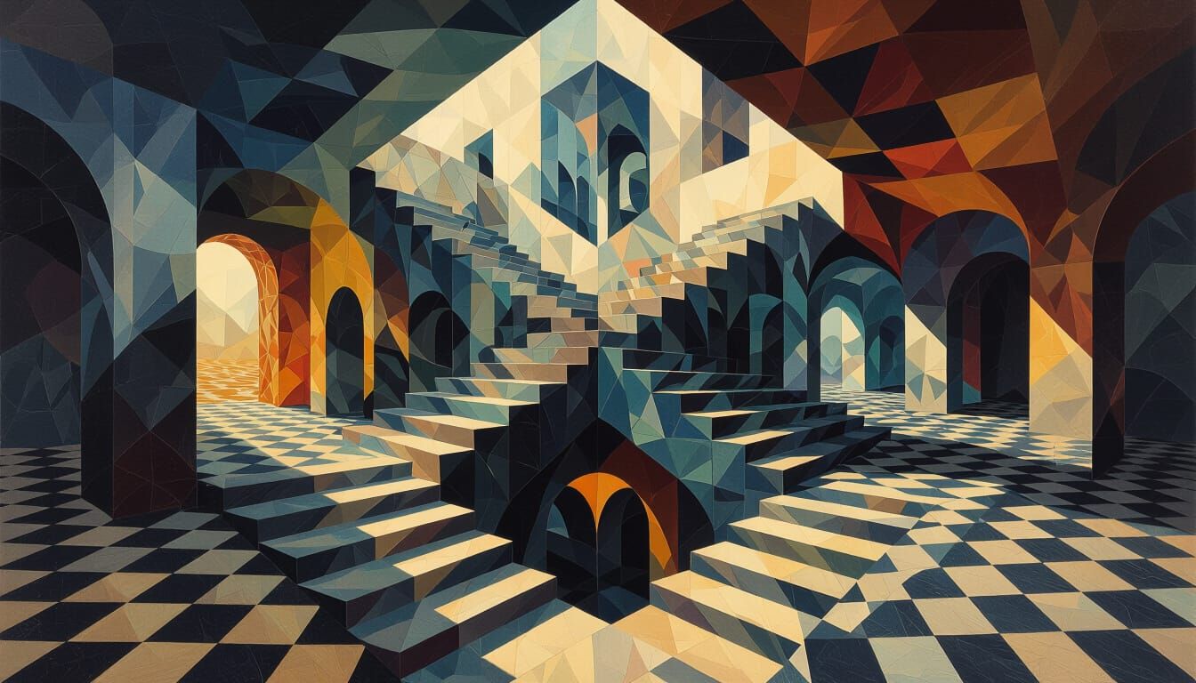 Alex Grey does M. C. Escher's "Ascending and descending," 