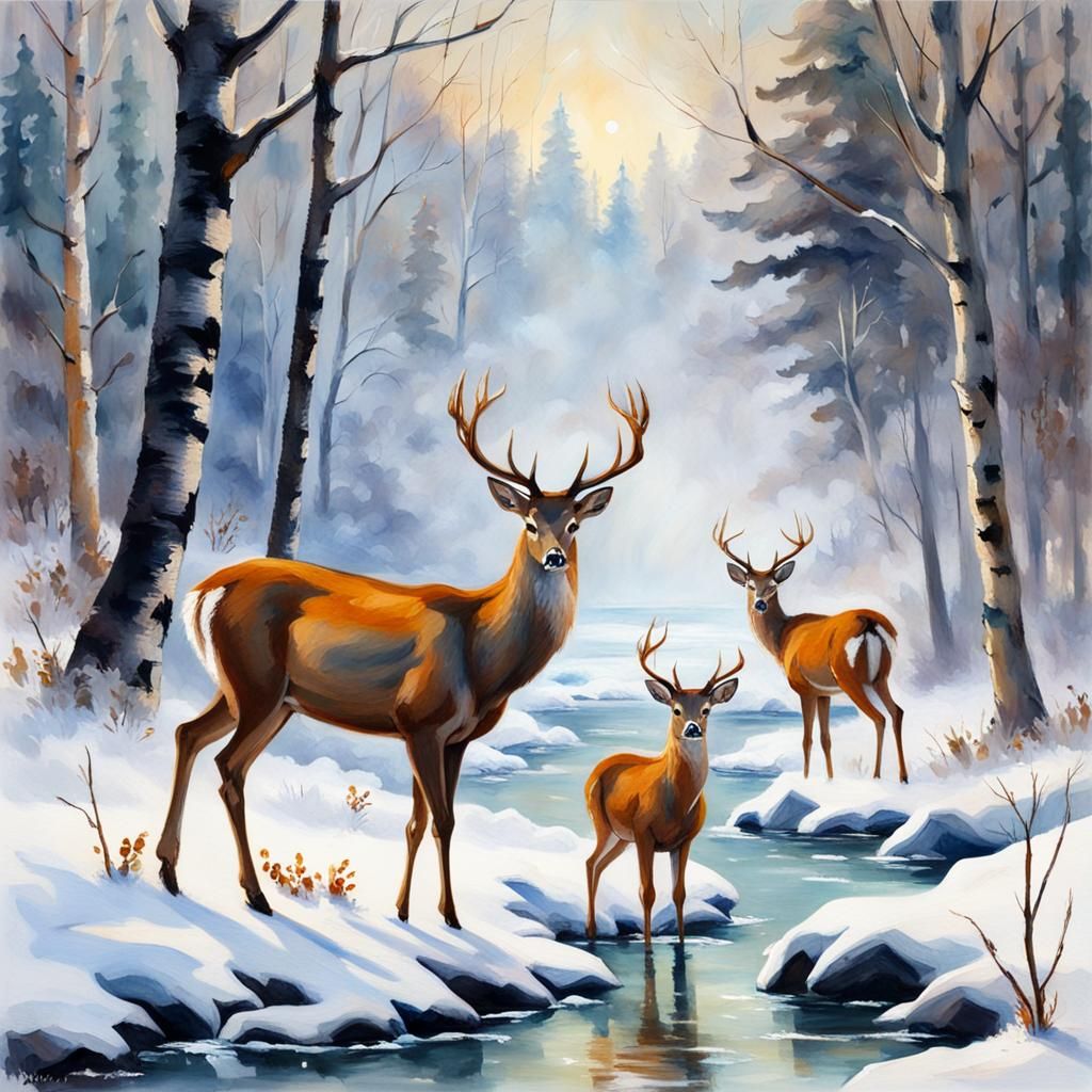 Deer in Winter   by @Debbie