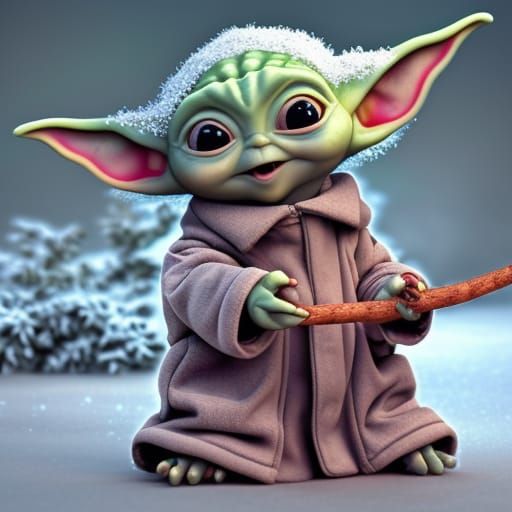 Baby Yoda Snow Day - AI Generated Artwork - NightCafe Creator