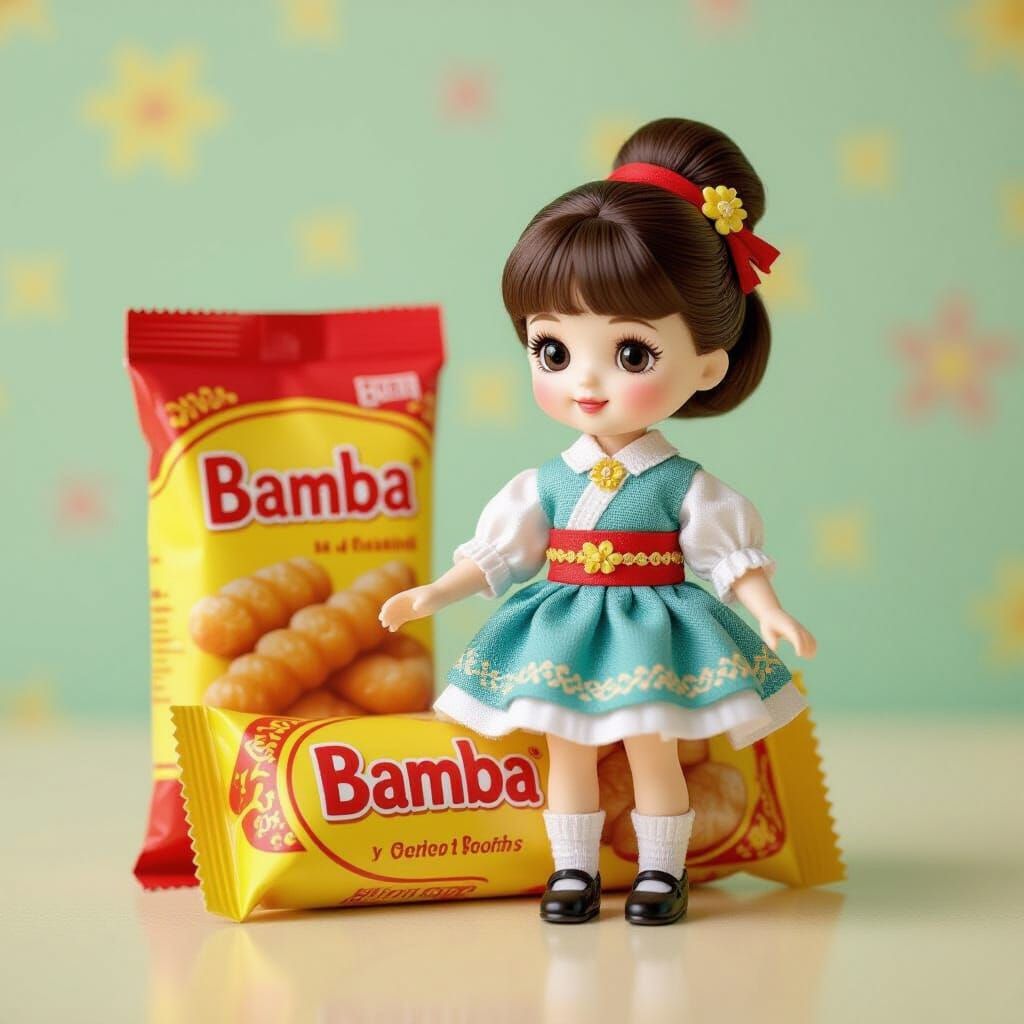 Whimsical Miniature Doll in Bamba Costume on Snack