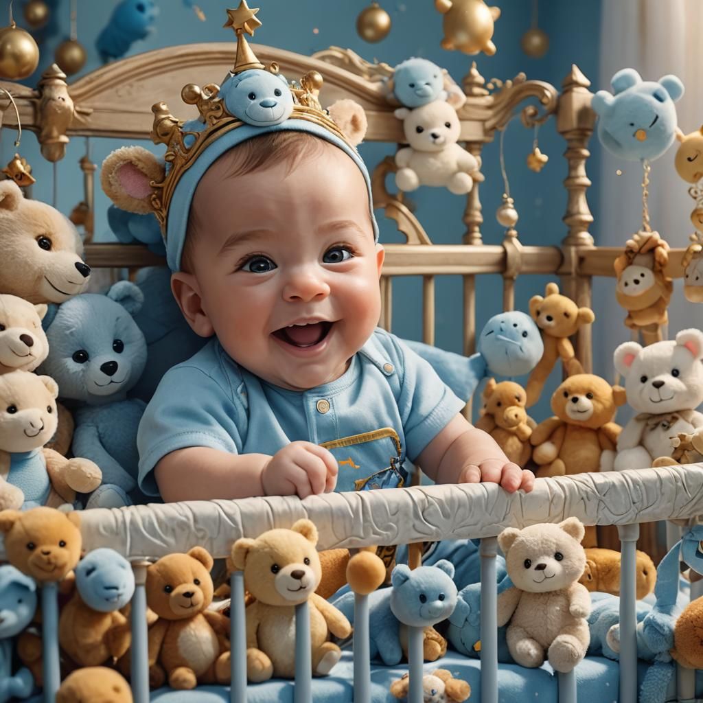 Smiling Baby in Crib: Art Nouveau Fantasy