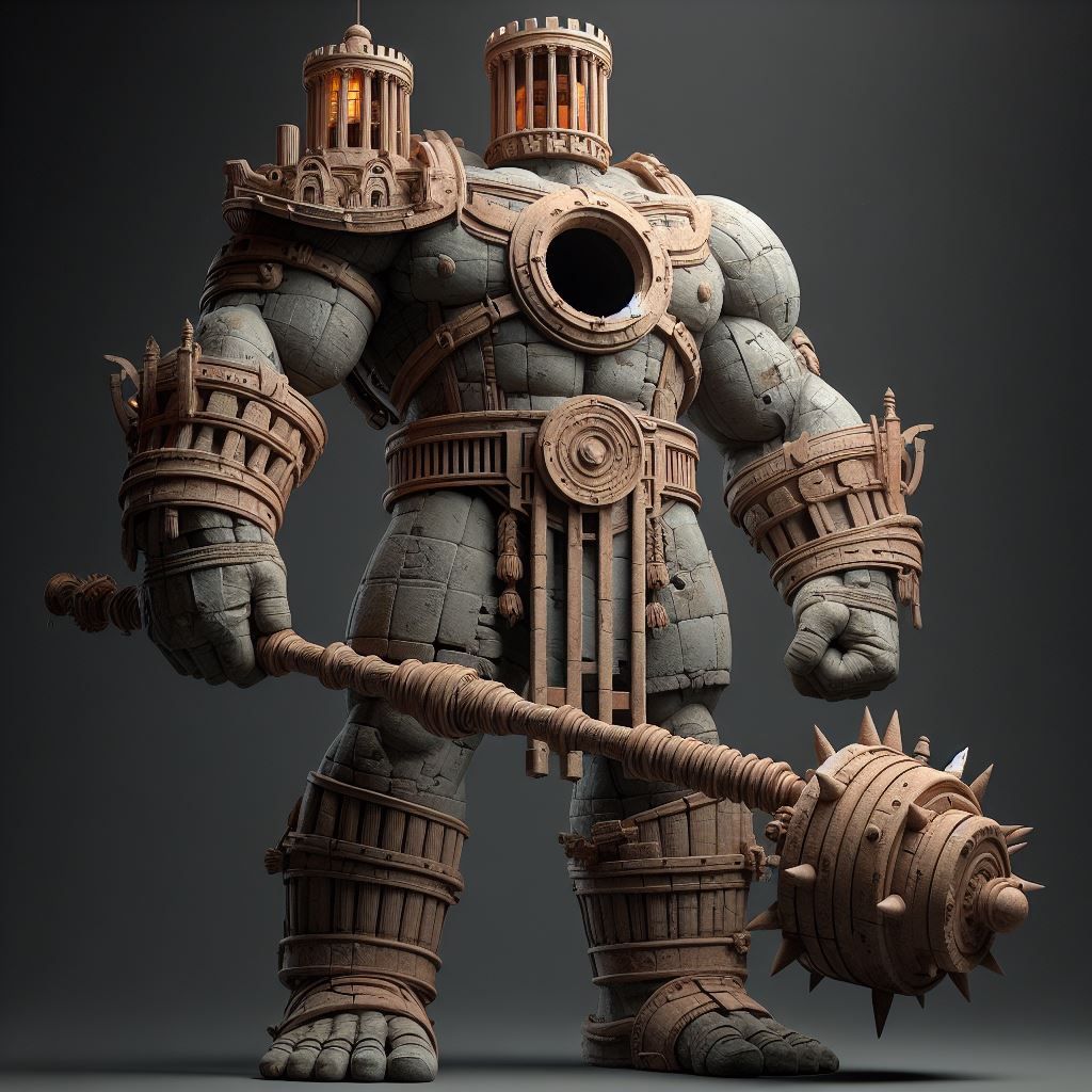 Corinthian column juggernaut character with ram weapon