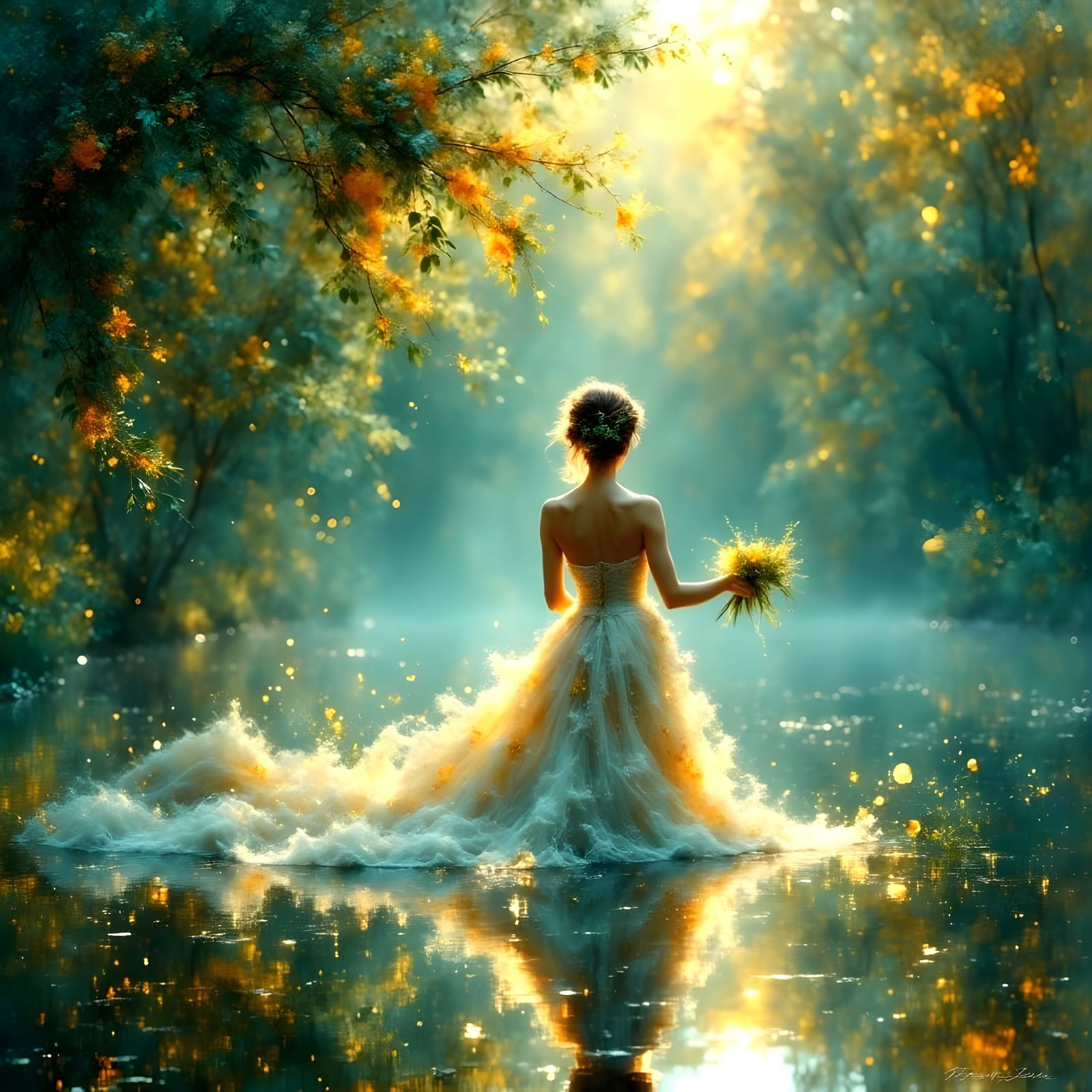 Bubbles art Nouveau with Lady of The lake scene Hyperrealistic concept art focus on the bubbles magnificent ...  by @Shelle-Sherrie