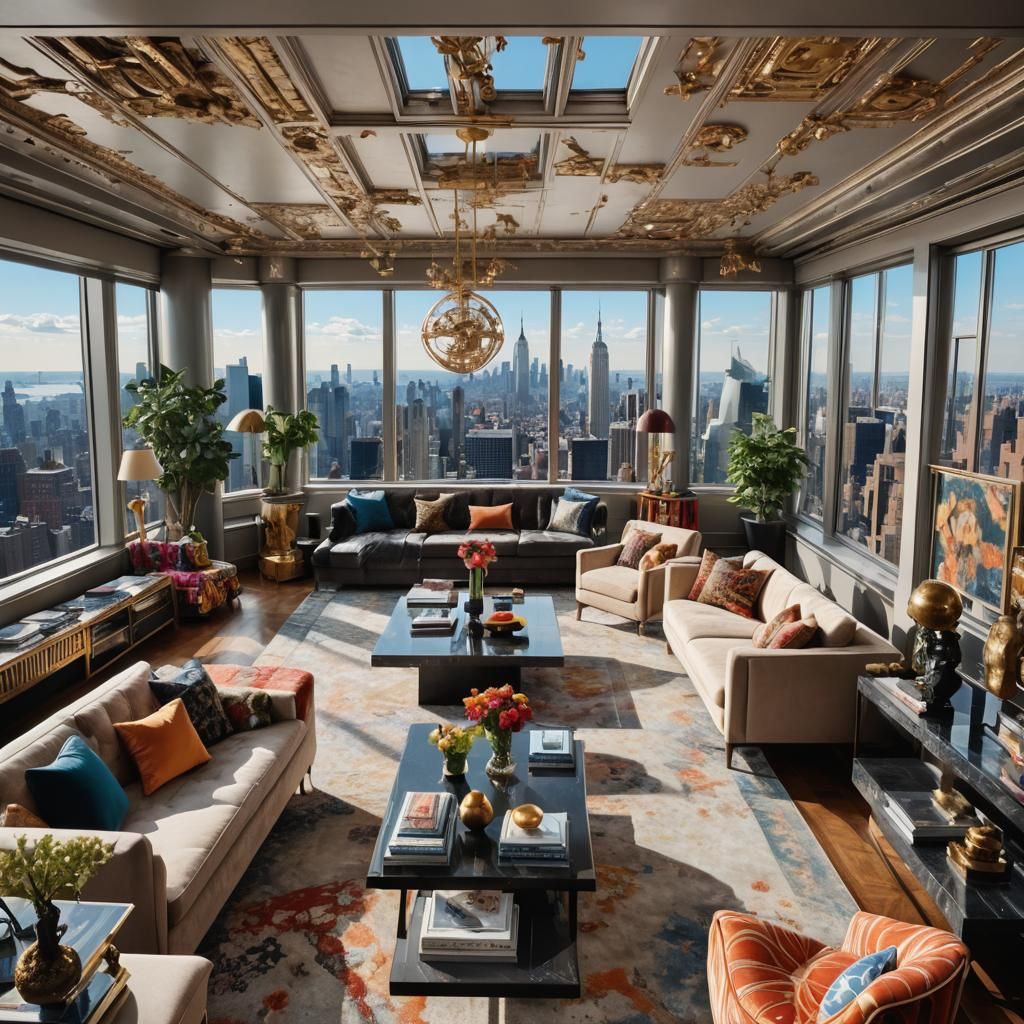 Interior of a New York penthouse. Maximalist interior design...