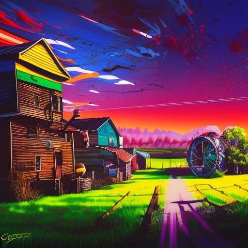 Country sunset farm AI Generated Artwork NightCafe Creator