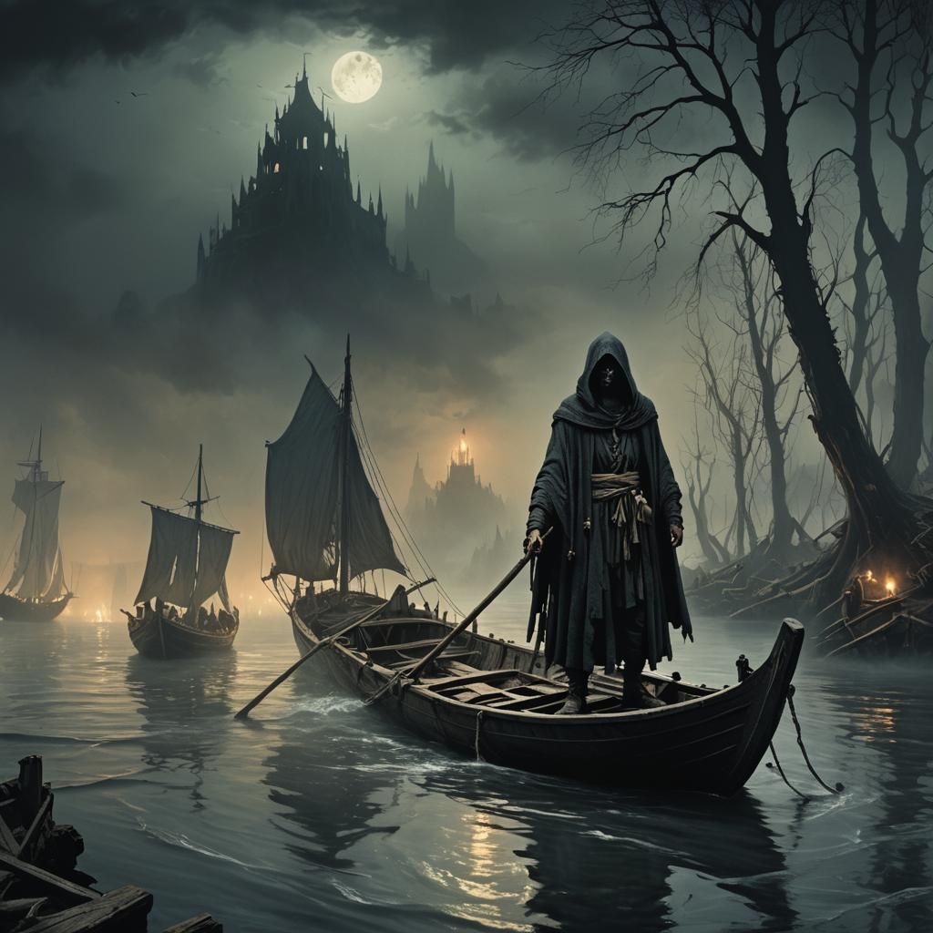 Charon the ferryman on the River Styx   by @Llama Rich