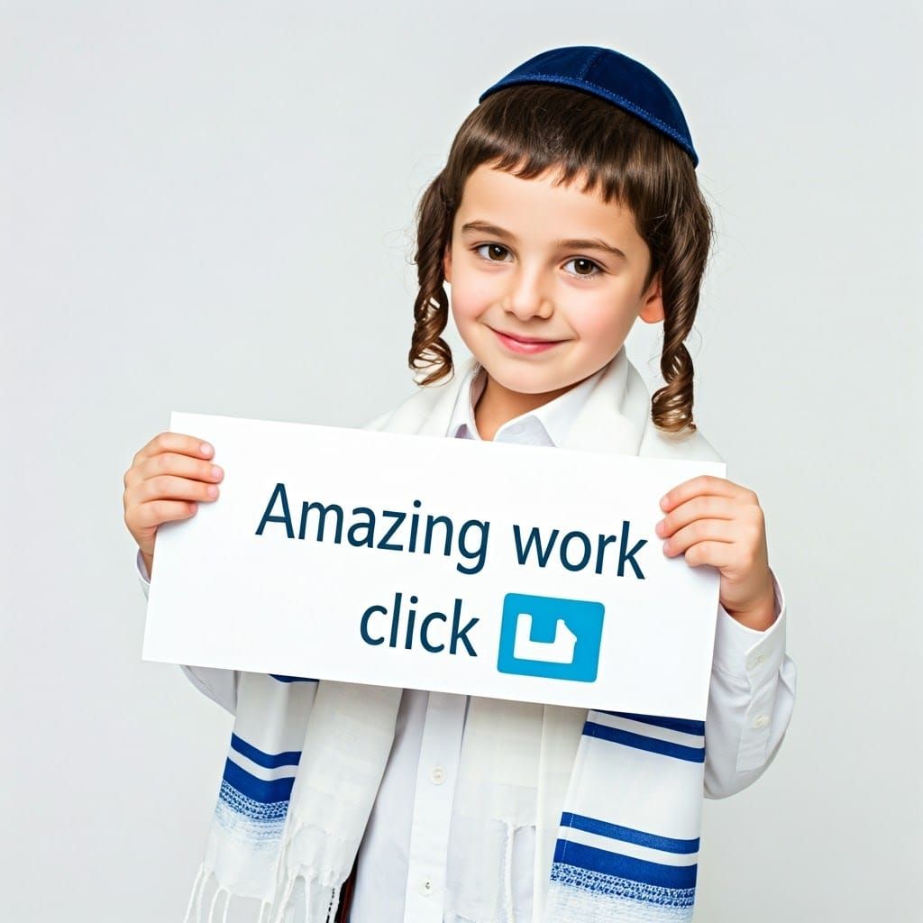 Sweet Jewish Boy Displays Appreciation with Oversized Sign