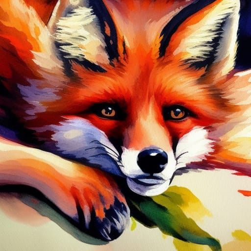 fox cuddles in Gouache Style, Watercolor, Museum Epic Impressionist ...