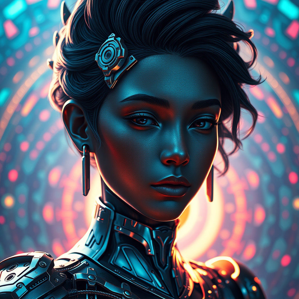 Serene Subhuti Portrait in Hyperrealistic Sci-Fi Style